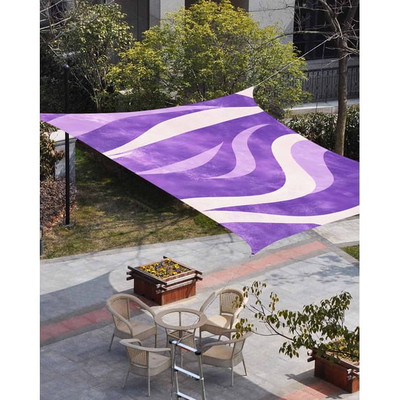 Purple Waves Sun Shade Sail 14'x18' Rectangle Outdoor Shade Canopy, Ombre Sea Ripples Shabby Beach Porch Shades Outdoor Sun Blocking Screen, Sunshade Cloth Covers for Patio/Deck/Garden