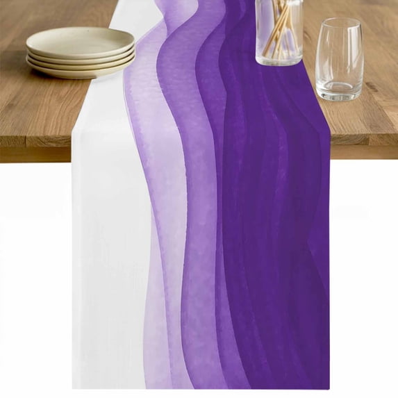 Purple Waves Table Runner - 70 Inch Long Ombre Abstract Art Gradient Modern Cotton and Linen Blended Dress Scarves Farmhouse Table Runner for Kitchen Dining, Coffee Table, 13" x 70"