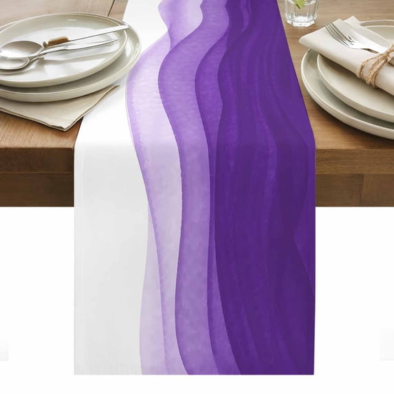 Purple Waves Table Runner - 72 Inch Long, Kitchen Dining Table Runner Dresser Scarves, Ombre Abstract Art Gradient Modern Farmhouse Decor for Coffee Tables Wedding Party Banquet