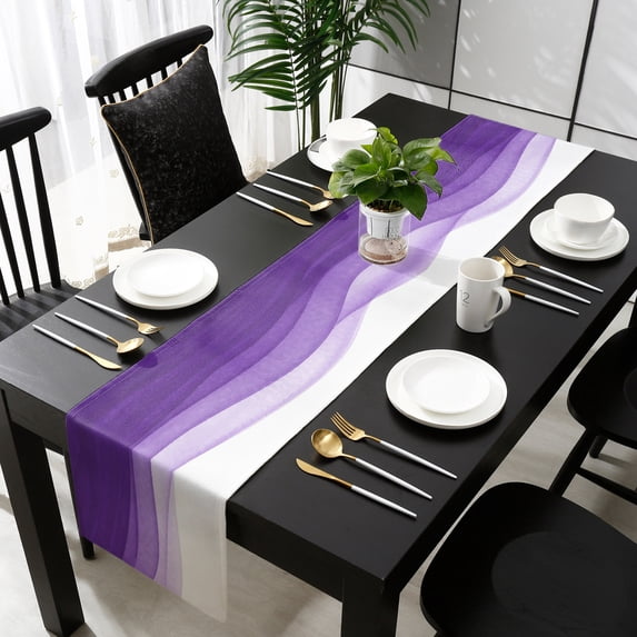 Purple Waves Table Runner 72 Inches Long - Ombre Abstract Art Gradient Modern Kitchen Dining Burlap Linen Tablerunner for Small/Round/Square/Wedding/Coffee/Dining Table Party Home Décor 13 x 72