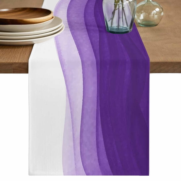 Purple Waves Table Runner 72 Inches, Ombre Abstract Art Gradient Modern Bed Runner Dresser Scarves Tabletop for Indoor Outdoor Parties/Ceremony/Banquet, 13" x 72"