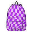 thumbnail image 1 of Purple Wavy Checkered Pattern Backpack for School, Cute School Bag with Adjustable Shoulder Straps and Padded Back, 15.7"x11.8"x5.5", 1 of 5