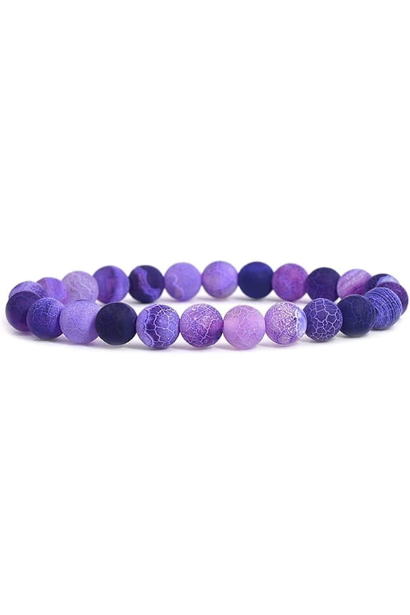 Purple Weathered Agate Gemstone 8mm Round Beads Stretch Bracelet 7 Inch