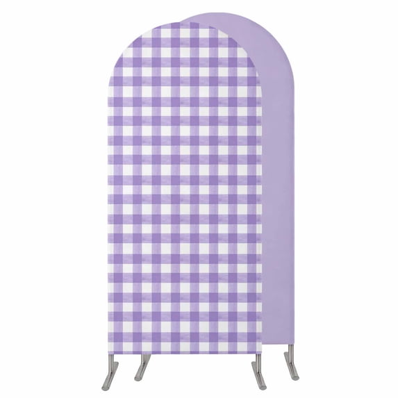 Purple Wedding Arch Cover,Stretchy Spandex Arch Backdrop Stand Covers 6.6 FT,Country French Rustic Buffalo Plaid Modern Art Round Top Arched Backdrop Cover for Birthday Party Ceremony Baby Shower