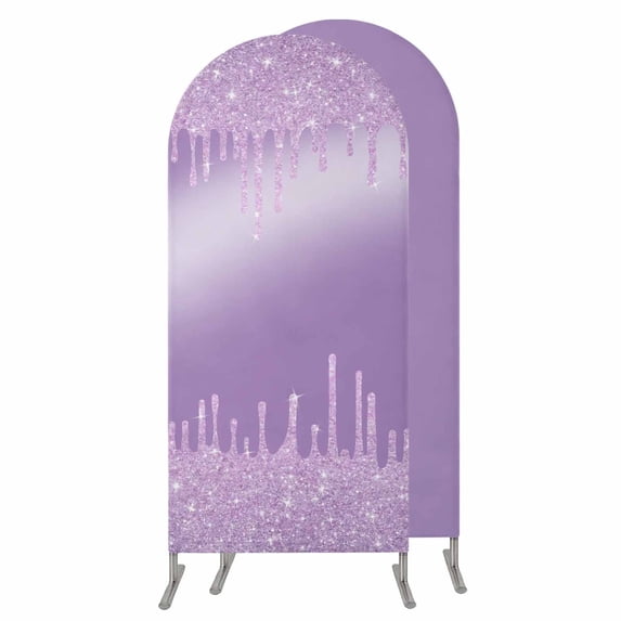 Purple Wedding Arch Cover,Stretchy Spandex Arch Backdrop Stand Covers 6 FT,Modern Minimalist Silver Gradient Texture Art Round Top Arched Backdrop Cover for Birthday Party Ceremony Baby Shower Event