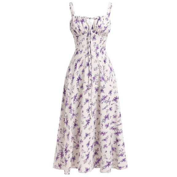 Purple Wedding Guest Dress Women's Summer Casual Dress Sleeveless Long Maxi Dress with Tie Detail for Daily Vacation Wear Pure Color Elegant Flowy Boho Style S Polyester Women's Casual Dress