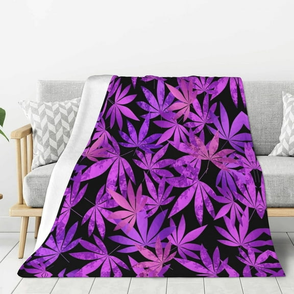 Purple Weed Throw Blankets 60"x50" Lightweight Flannel Fleece Cozy Soft Blanket Home Decor for Couch Bed Sofa Bedroom Living Room Travel Birthday Christmas All Season