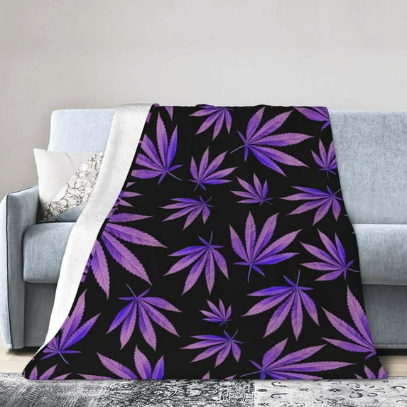 Purple Weeds Leaves Blanket Super Soft Flannel Blanket Comfy Cozy Throw Blanket Couch Lightweight Blankets for Living Room Bedroom 50"x40"