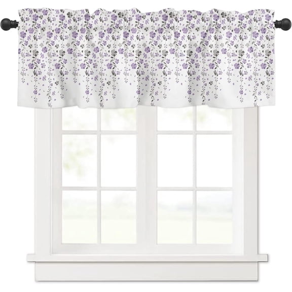 Purple Weeping Flower Kitchen Curtain Valance, Window Curtain Valance Rod Pocket, 1 Panel Small Valances Window Treatment for Bathroom Living Room Cafe (54x18 inch, Floral Vine Print Design )