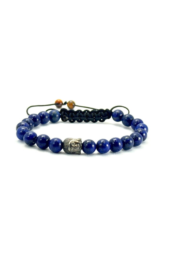 Blue Created Lapis Lazuli Gemstone Adjustable Bracelet, Buddha Charm