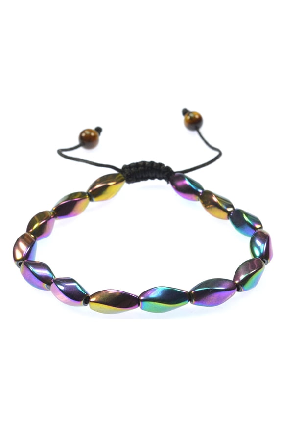 Rainbow Hematite Twisted Beaded Bracelet for Women, Men, Macrame Style Adjustable Bracelet, Good Luck, Protection, Handmade Jewelry Gift, Multi-color