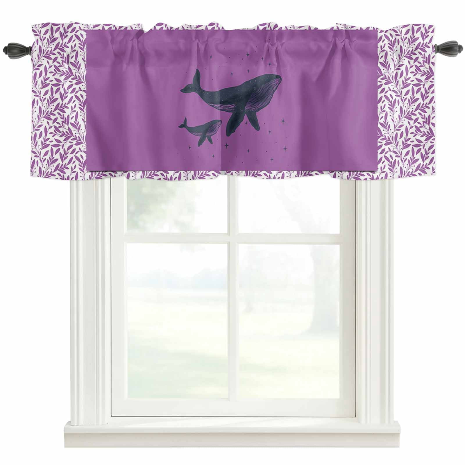 Purple Whale Window Valance Curtain Starry Sky Leaves Plant Rod Pocket ...