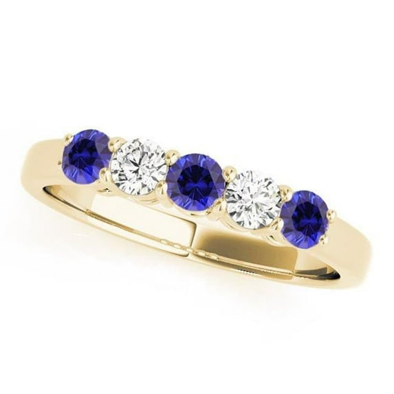 Purple & White 5 Stones Wedding Band - 14k Yellow Gold
