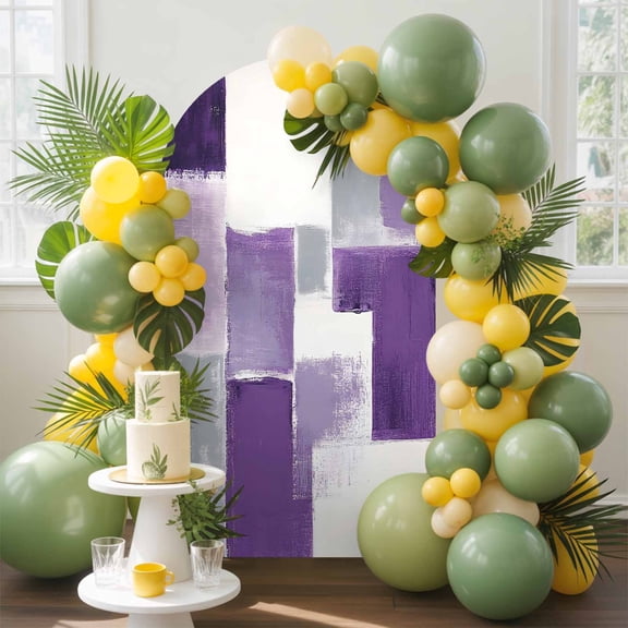 Purple White Arch Backdrop Cover, 7.2FT, Graffiti Art Abstract Mottled Oil Paint Texture Spandex Arch Covers Double-Sided Backdrop for Wedding Birthday Party Photo Background Decoration