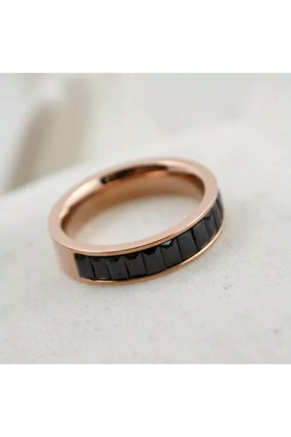 Purple/White/Black/Pink Crystal Cz Band Men Womens Titanium Steel Rose Gold Ring