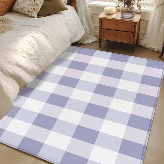 Purple White Buffalo Check 2.7x5 Area Rugs, Farmhouse Plaid Modern Geometric Non-Skid Rubber Backing Large Rectangle Rugs - Living Room Bedroom Home Office, Indoor Floor Mat Carpets Washable Rug