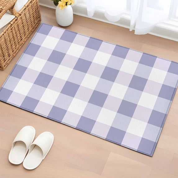 Purple White Buffalo Check 2x3 Door Mat Rug, Farmhouse Plaid Modern Geometric Non-Skid Rubber Backing Large Rectangle Rugs - Living Room Bedroom Home Office, Indoor Floor Mat Carpets Washable Rug
