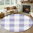 thumbnail image 1 of Purple White Buffalo Check 5ft Round Rug, Farmhouse Plaid Modern Geometric Non-Skid Rubber Backing Large Area Rugs - Living Room Bedroom Home Office, Indoor Floor Mat Carpets Washable Rug, 1 of 9