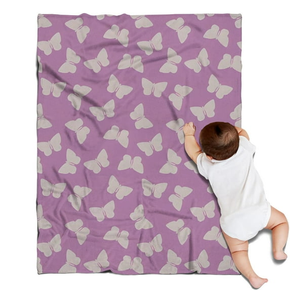 Purple White Butterfly Pattern Blanket,Comfortable Soft Flannel Throw Blanket,All Season,Warm Lightweight Blankets for Sofa Bed Couch Living Room Chair,30"x40"