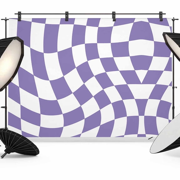 Purple White Checkered Backdrop for Photoshoot,Photography Photo Studio Background Wall Backdrop,Modern Irregular Geometric Back Drop Banner Panel for Portraits Wedding Party Live Streaming 8x6Ft