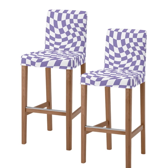 Purple White Checkered Bar Stool Covers Set of 2, Modern Irregular Geometric Stretch Washable Bar Chair Covers with Backs, Removable Pub Counter Height Chair Cover for Kitchen Dining Room Cafe