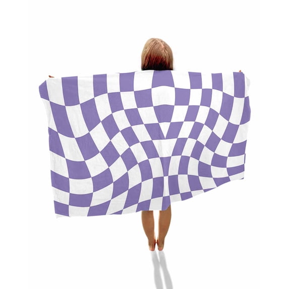 Purple White Checkered Beach Towels Oversized Super Absorbent, Modern Irregular Geometric Lightweight Bath Towel Quick Dry Sets For Bathroom/Pool/Rv Camping/Beach Play/Gym Room/Picnic 31"x62"