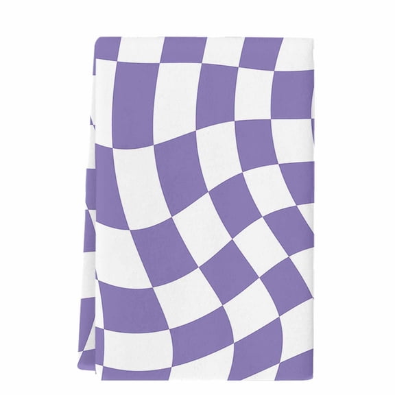 Purple White Checkered Microfiber Kitchen Towel, Modern Irregular Geometric Soft Absorbent Dish Towels, Quick Drying Washable Dishcloths for Kitchen Cleaning, Drying Dishes, 18x28 Inches
