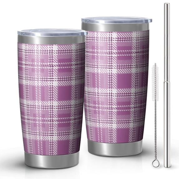 Purple and White Checkered Pattern Car Tumbler 1 Pack, Vacuum Insulated ...