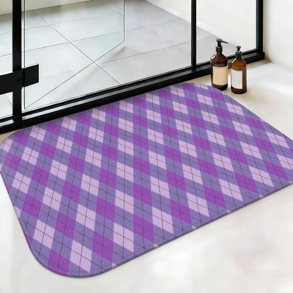 Purple Check Red Purple and White Checkered Pattern Non-Slip Bath Mat, Bedroom Area Mat ...