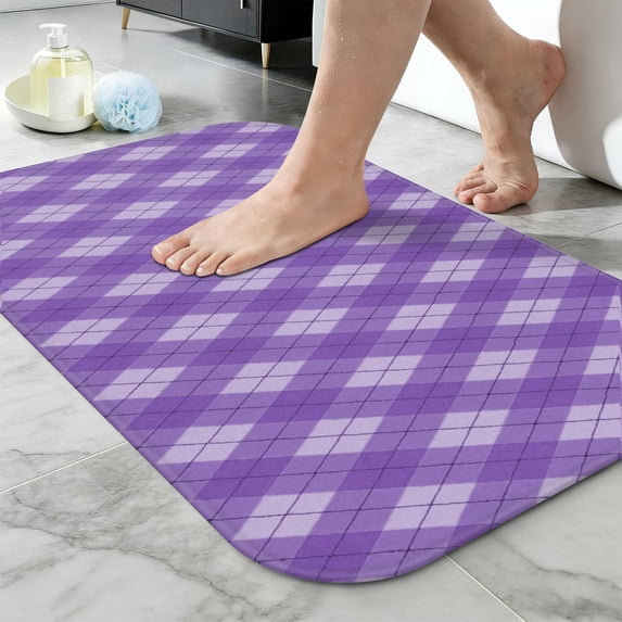 Purple and White Checkered Pattern Non-Slip Bath Mat, Bedroom Area Mat ...