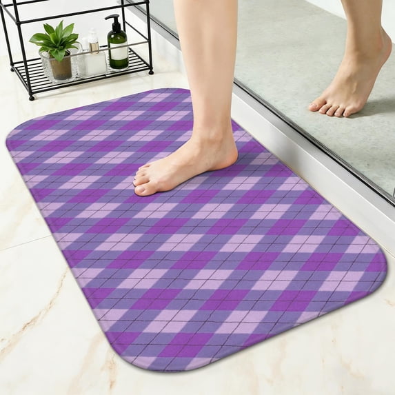 Purple Check Red Purple and White Checkered Pattern Non-Slip Bath Mat, Shower Room Rug ...