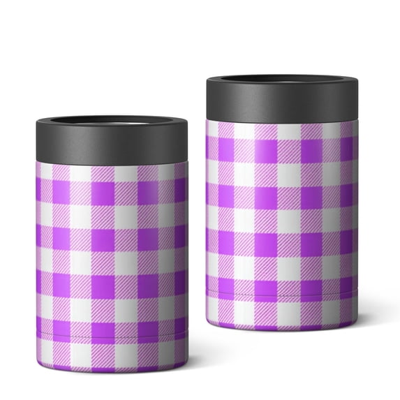 Purple and White Checkered Pattern OneSize Can Cooler 1 Pack, Vacuum ...