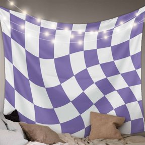 Purple White Checkered Small Tapestry for Bedroom Wall Hanging Tapestry, Modern Irregular Geometric Ceiling Backdrop Tapestries Poster Blanket Wall Decor for Teens Room Living Room Dorm 23" x 28"