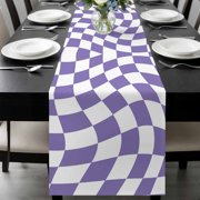 Purple White Checkered Table Runner 36 Inches Long, Modern Irregular Geometric Kitchen Coffee Dining Table Decoration for Home Party Birthday Wedding Home Decor 13x36 Inches