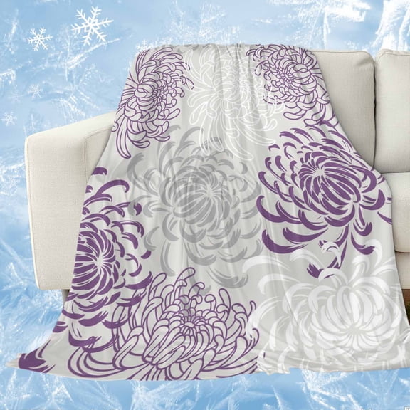 Purple White Cooling Blanket,Lightweight Breathable Summer Throw Blanket with Double Sided Cold Effect,Abstract Grey Chrysanthemum Flower Floral Picnic Blankets Bed Sheet for Hot Sleepers 30"x40"