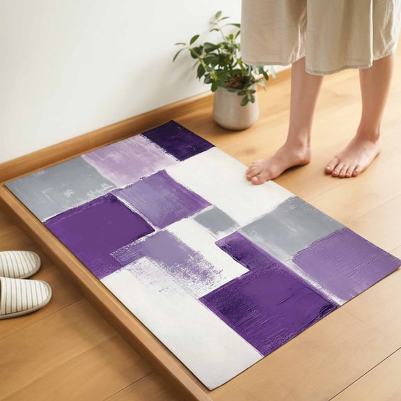Purple White Door Mat 16x24 Inch Graffiti Art Abstract Mottled Oil Paint Texture Entryway Rug with Non-Slip Rubber, Inside Floor Mats Front Door Rug for Living Room Bathroom Bedroom Home Office