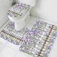 thumbnail image 1 of Purple White Floral Bathroom Rugs Set Watercolor Spring Butterfly Lavender Wood Fence Grey Plaid Non Slip Absorbent Bath Mats 3 Piece Set, U-Shaped Floor Mat, Toilet Seat Cover Small Size, 1 of 9