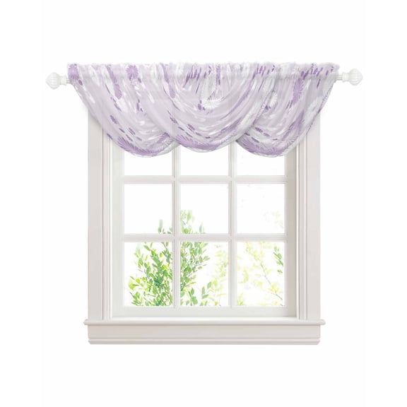Blue Roses Sheer Waterfall Valance Curtains for Window, Romantic Floral ...