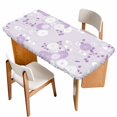 thumbnail image 1 of Purple White Floral Table Cloths for 3 Foot Rectangle Tables, Spring Botanical Leaves Farmhouse Patio Waterproof Elastic Fitted Tablecloths, Washable Rectangular Table Cover for Camping, 1 of 8