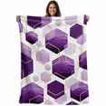 thumbnail image 1 of Purple White Gold Geometric Throw Blankets, Modern Abstract Hexagon Pattern Soft Fleece Blanket Decorative for Home Sofa Couch Chair Living Bedroom, 50x60 inches,, 1 of 9