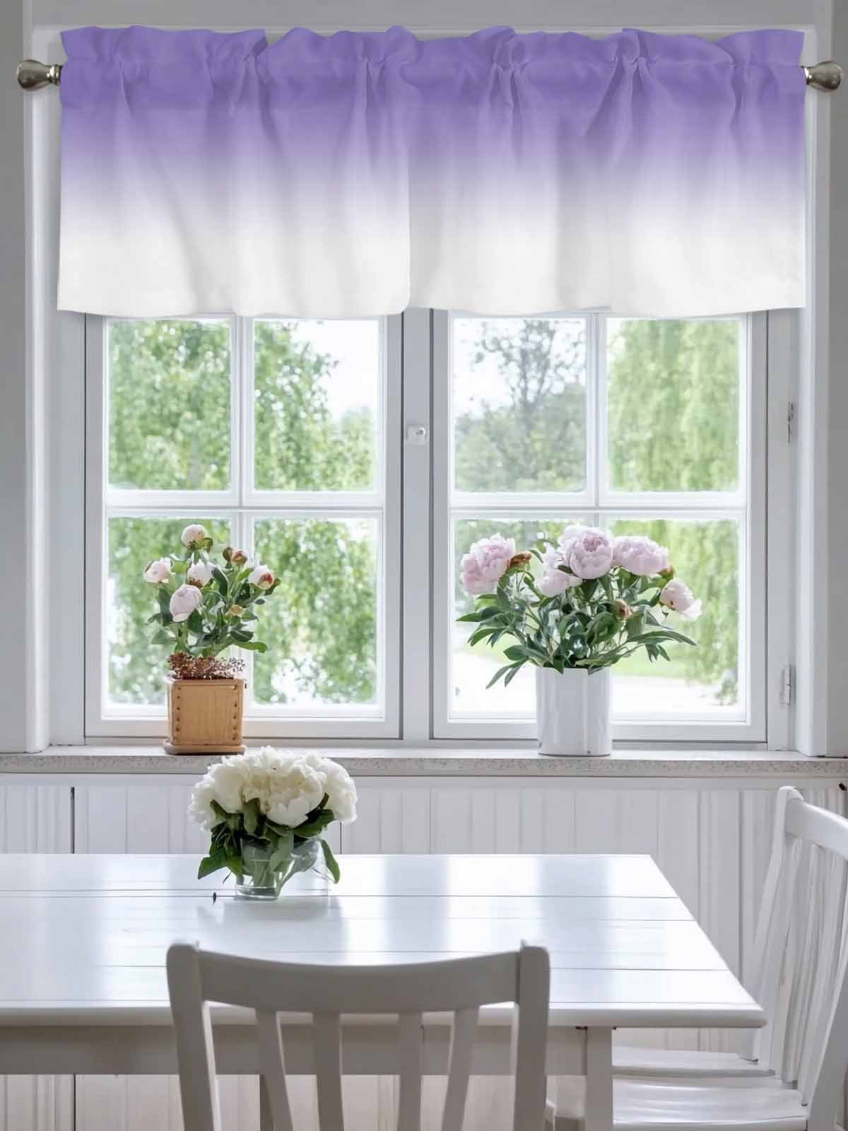 Purple to White Gradient Ombre Valances for Windows,Kitchen Valance Rod ...