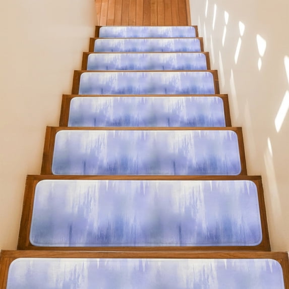Purple White Gradient Stair Treads Non Slip for Steps Abstract Modern Art 10 Pcs Reusable Adhesive Stair Runner Mats for Dogs Elders Carpet Treads Rugs for Staircase 8x30 In