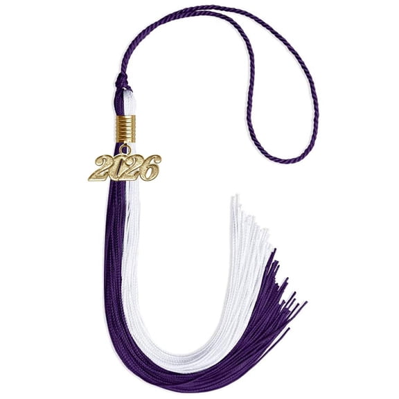 Endea Graduation Purple/White Graduation Tassel with Gold Date Drop