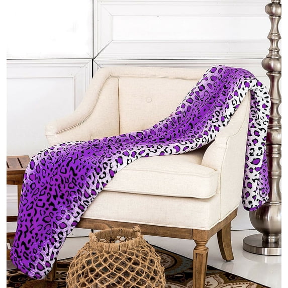 Purple White Leopard Animal Print Super Soft Warm Cozy Flannel Fleece Micro Plush Microfiber Bed Throw Blanket