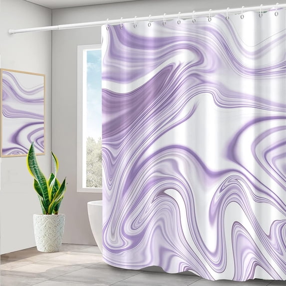 Purple and White Marble Bathroom Shower Curtain Abstract Smooth Texture Bath Curtain with Hooks Waterproof Polyester Fabric Shower Curtains for Modern Aesthetics Bath Decorative, 72x72 Inch
