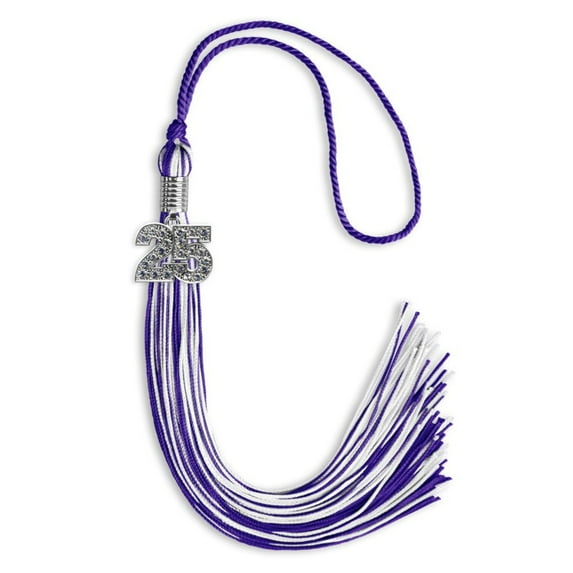 Endea Graduation Purple/White Mixed Color Graduation Tassel with Silver Date Drop