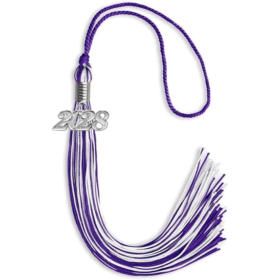 Endea Graduation Purple/White Mixed Color Graduation Tassel with Silver Date Drop