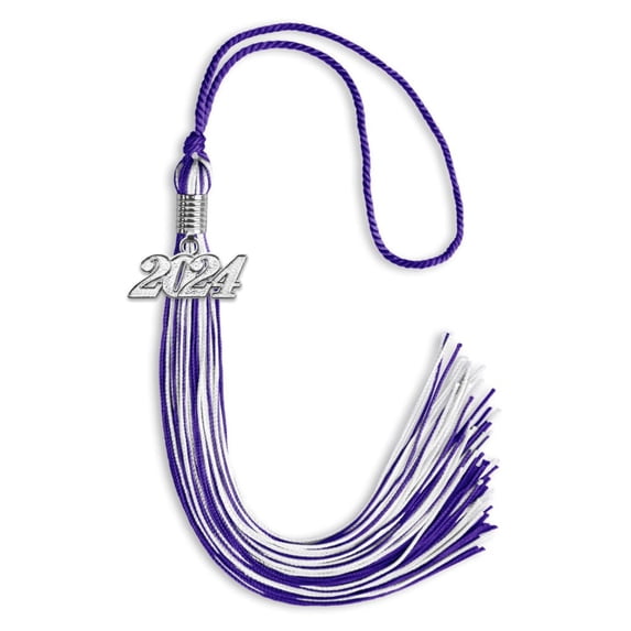 Endea Graduation Purple/White Mixed Color Graduation Tassel with Silver Date Drop