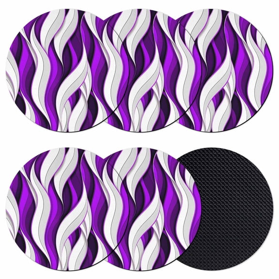 Purple White Moire Coasters Set of 6, Absorbent Coasters for Drinks, Modern Abstract Art Coaster for Desk Coffee Table Protection, Home Decor House Warming Gifts 4"