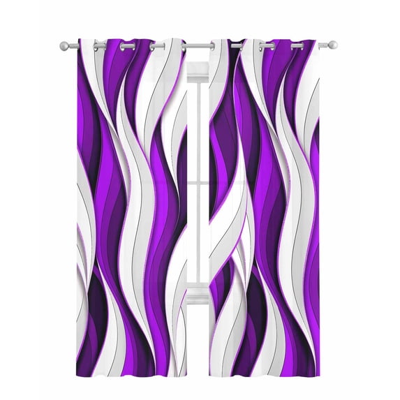 Purple White Moire Sheer Curtains 84 Inch Length 2 Panels Set for Living Room/Bedroom, Modern Abstract Art Kitchen Curtains with Grommet Semi-Sheer Curtains Drapes Voile Window Treatments 52"x84"x2